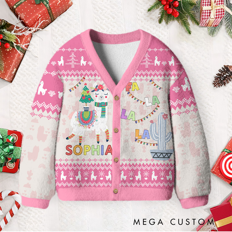 Personalized Festive Kids Cardigan Sweater with Custom Name and Colorful Holiday Patterns for Winter Fun Cardigan Sweater