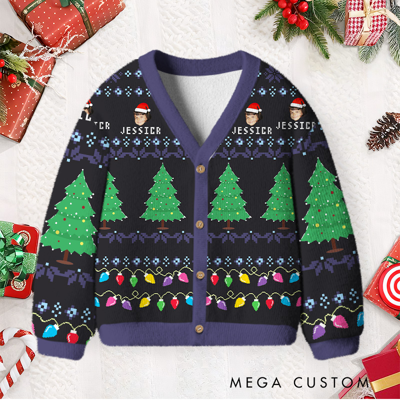 Personalized Christmas Tree Kids Cardigan Sweater with Festive Lights and Holiday Patterns for Seasonal Joy Cardigan Sweater