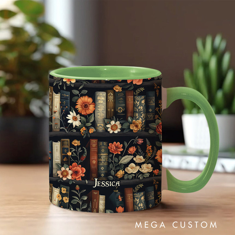 Personalized Bookish Mugs Custom Book Accent Mug with Name Bookworm Coffee Cup for Reader Bookworm Book Lover Librarian Gift