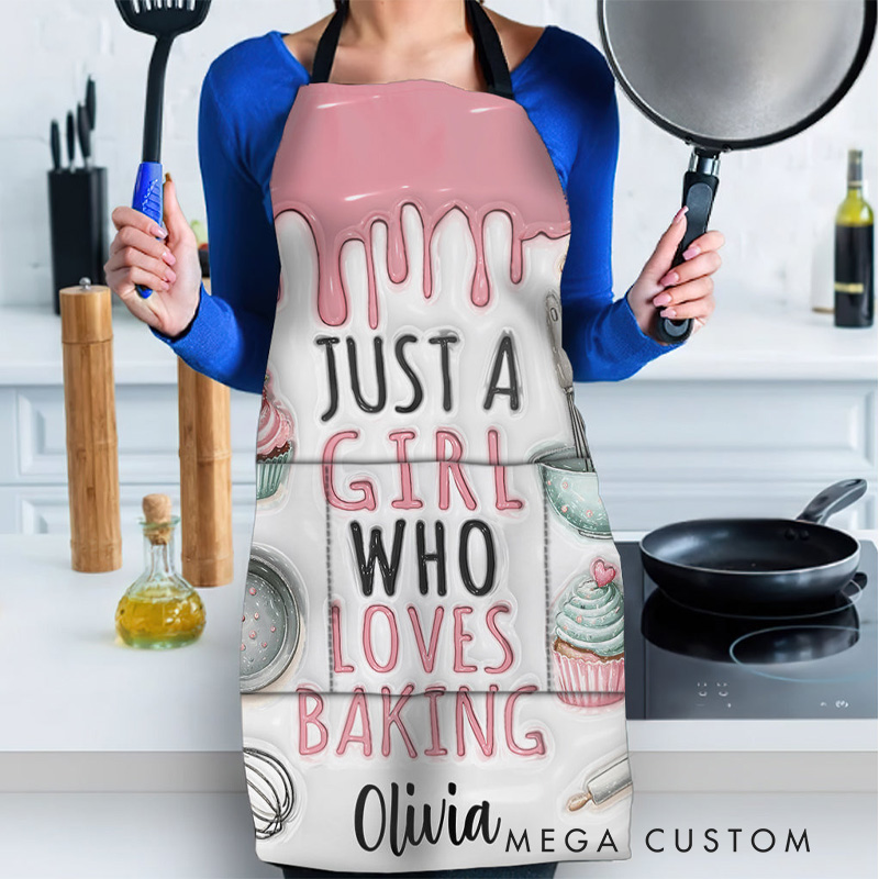 Personalized Just A Girl Who Loves Baking Apron Custom Baking Apron with Name for Baker Baking Lover Gift Family Cooking Lovers