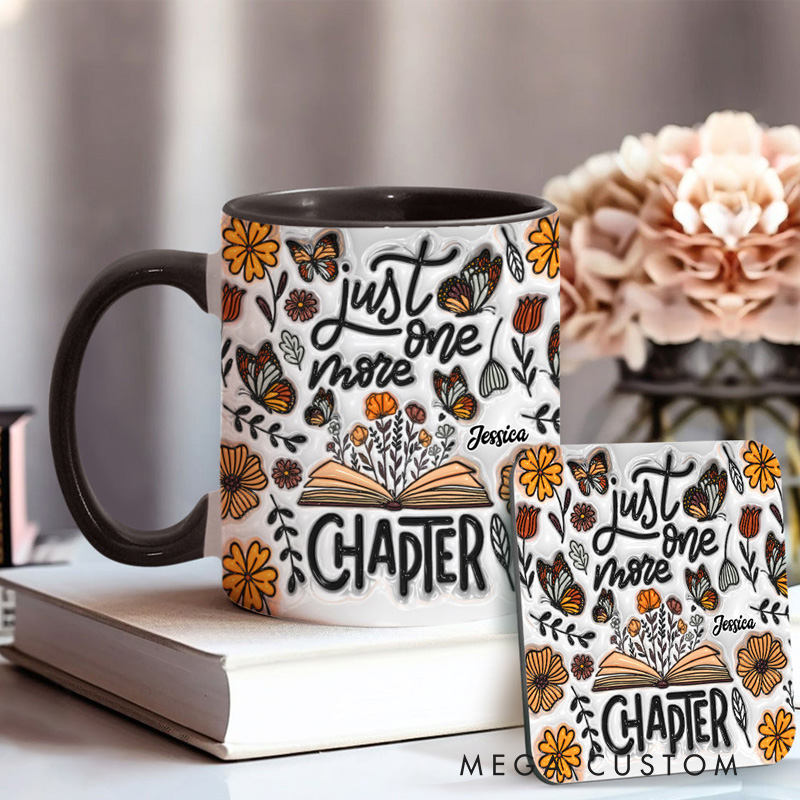 Personalized Just One More Chapter Mugs Custom Floral Book Accent Mug with Name Bookworm Coffee Cup for Reader Book Lover Librarian Gift