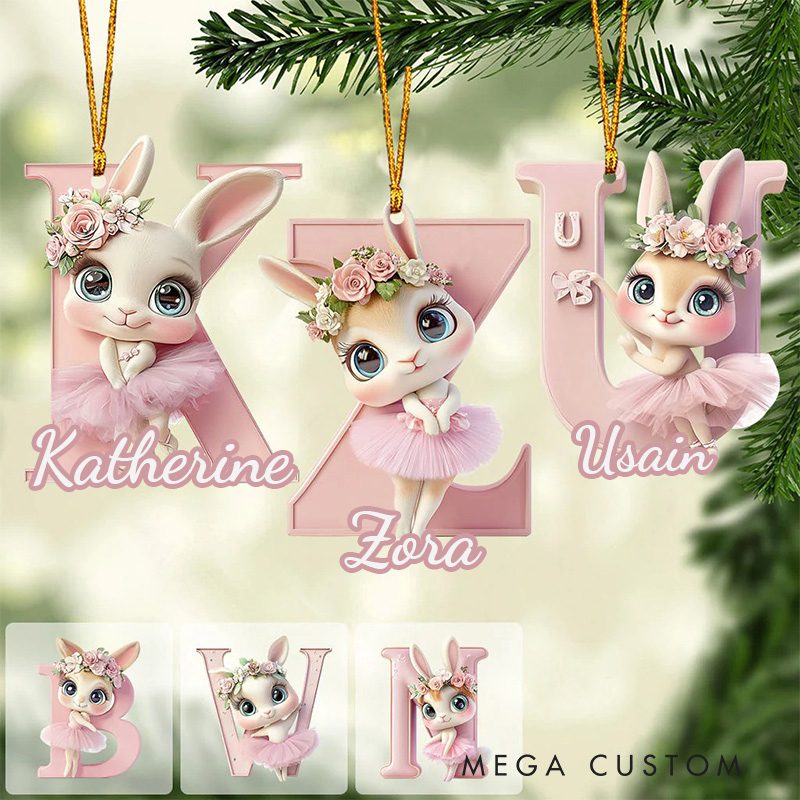Personalized Ballet Bunny Alphabet Christmas Acrylic Ornament Dance Lovers Christmas Gift Dancer Xmas Gift Christmas Decor