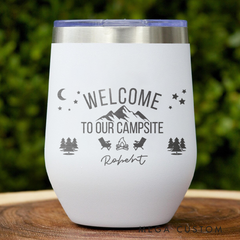 Personalized Welcome to Our Campsite Tumbler Camping Wine Tumbler Outdoor Campfire Tumbler for Outdoor Adventures Lover