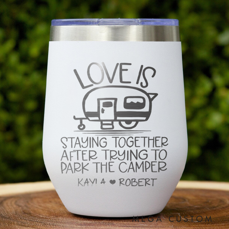 Personalized Couples Camping Wine Tumbler Camping Mug Coffee Cup Gift for Outdoor Adventures Campig Lover