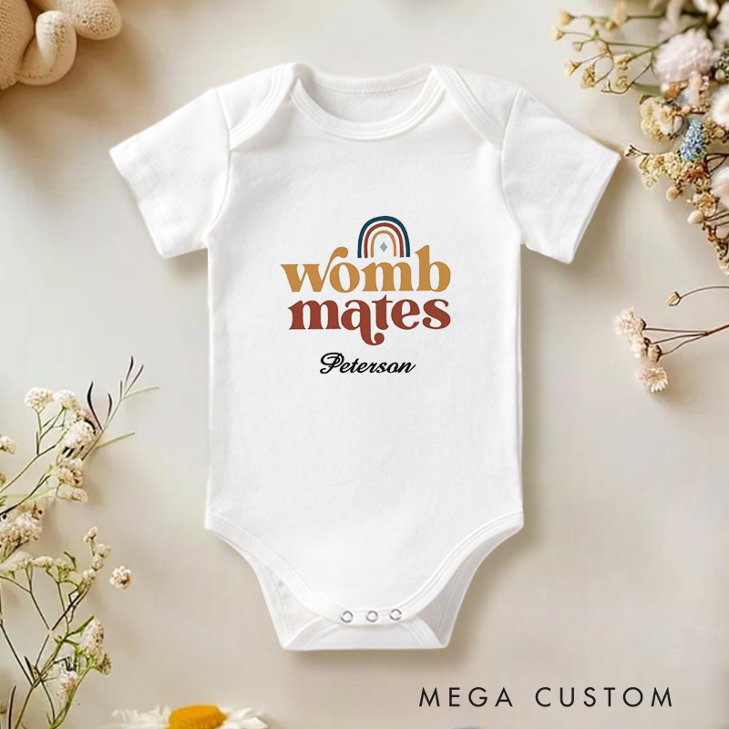 Personalized Womb Mates Cute and Fun Rainbow Design for Twins or Siblings Baby Onesie