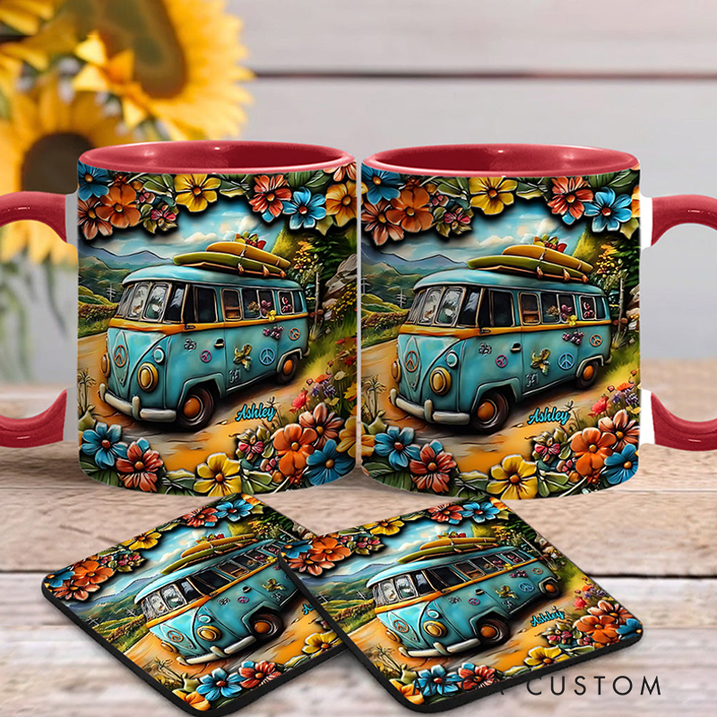 Personalized Hippie Accent Mug Hippie Lover Gifts for Girls Travel Cup Colorful Hippie Car Hippie Coffee Mug Bohemian Coffee Mug