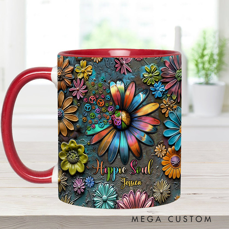 Personalized Hippie Accent Mug Hippie Lover Gifts Colorful Hippie Coffee Mug Bohemian Coffee Mug