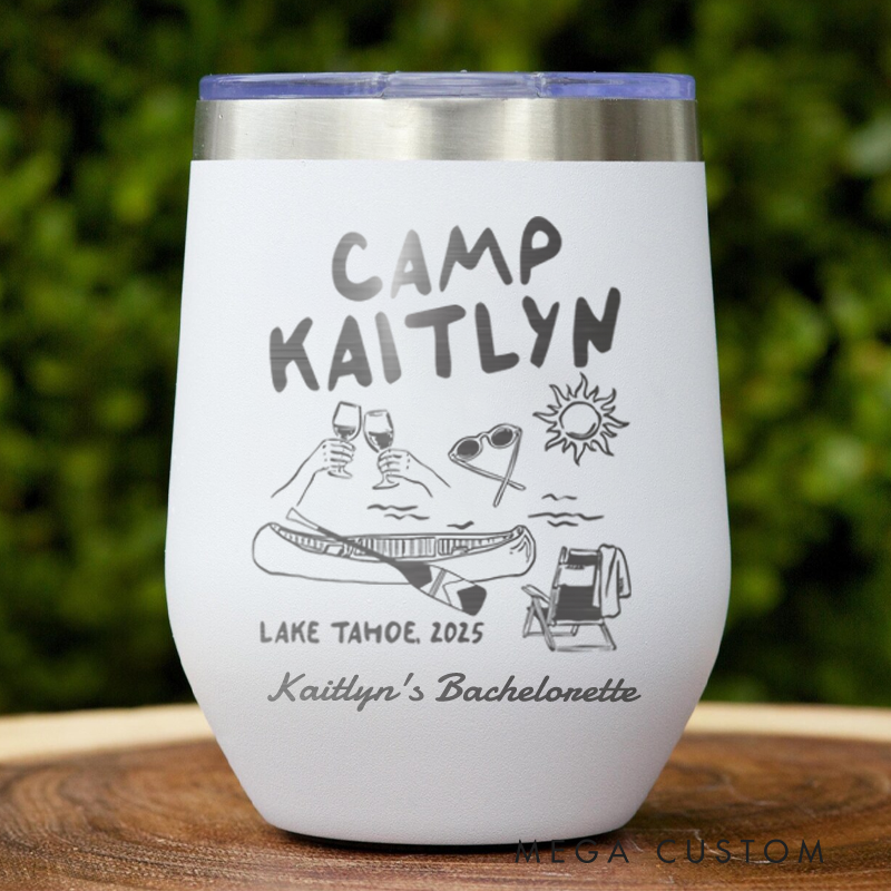 Personalized Camp Bachelorette Wine Tumbler outdoor Camping Weekend Trip Cup Friends Camping gift
