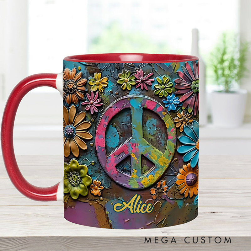 Personalized Hippie Accent Mug Hippie Lover Gifts Colorful Hippie Coffee Mug Bohemian Coffee Mug Peace Love Cup