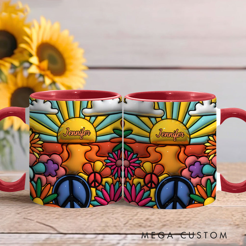 Personalized Hippie Accent Mug Hippie Lover Gifts Colorful Hippie Coffee Mug Bohemian Coffee Mug Peace Love Cup