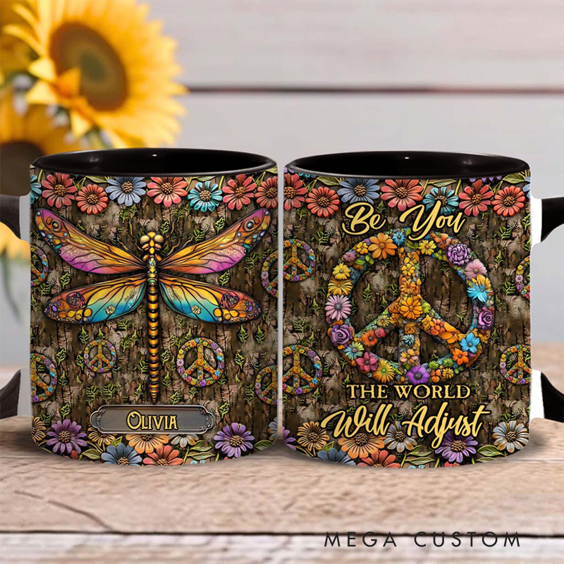 Personalized Hippie Accent Mug Hippie Lover Gifts Colorful Hippie Coffee Mug Bohemian Coffee Mug Peace Love Cup