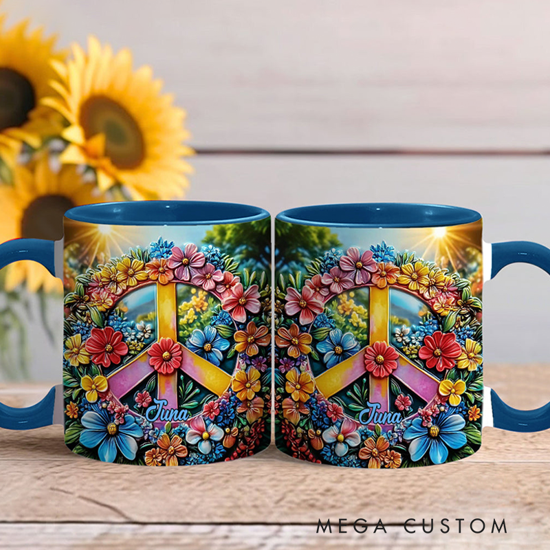Personalized Hippie Accent Mug Hippie Lover Gifts Colorful Hippie Coffee Mug Bohemian Coffee Mug Peace Love Cup