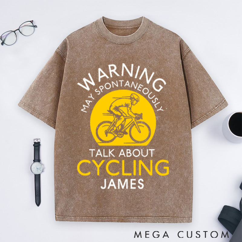 Personalized Washed T-Shirts Warning May Spontaneously Talk About Cycling T-Shirt for Cycling Lovers