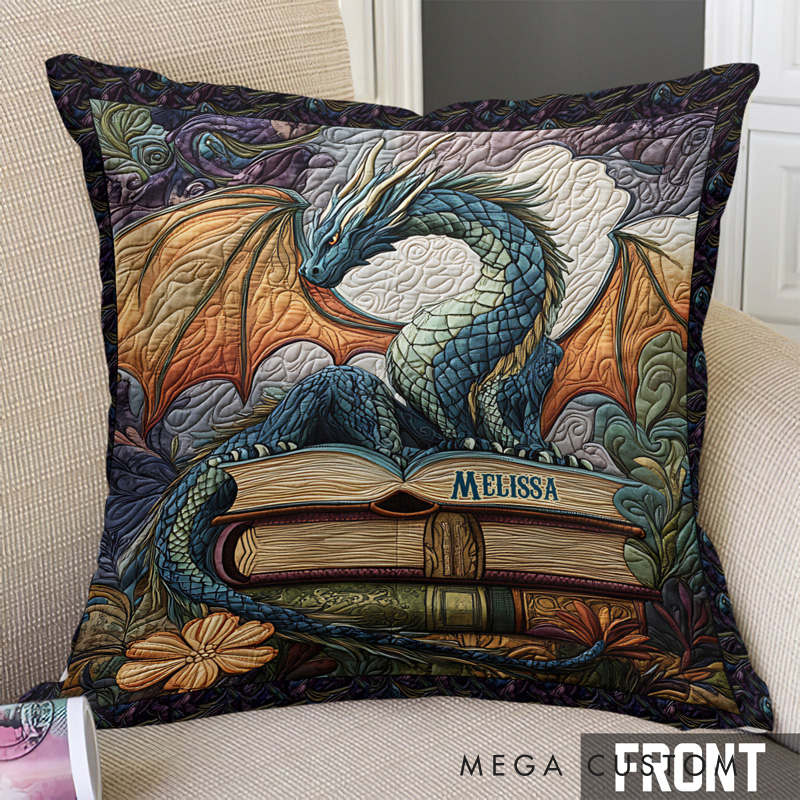 Personalized Dragon Book Throw Pillow with Name Book Pillow Cover with Names for Fantasy Book Lovers Readers Bookworm Gift