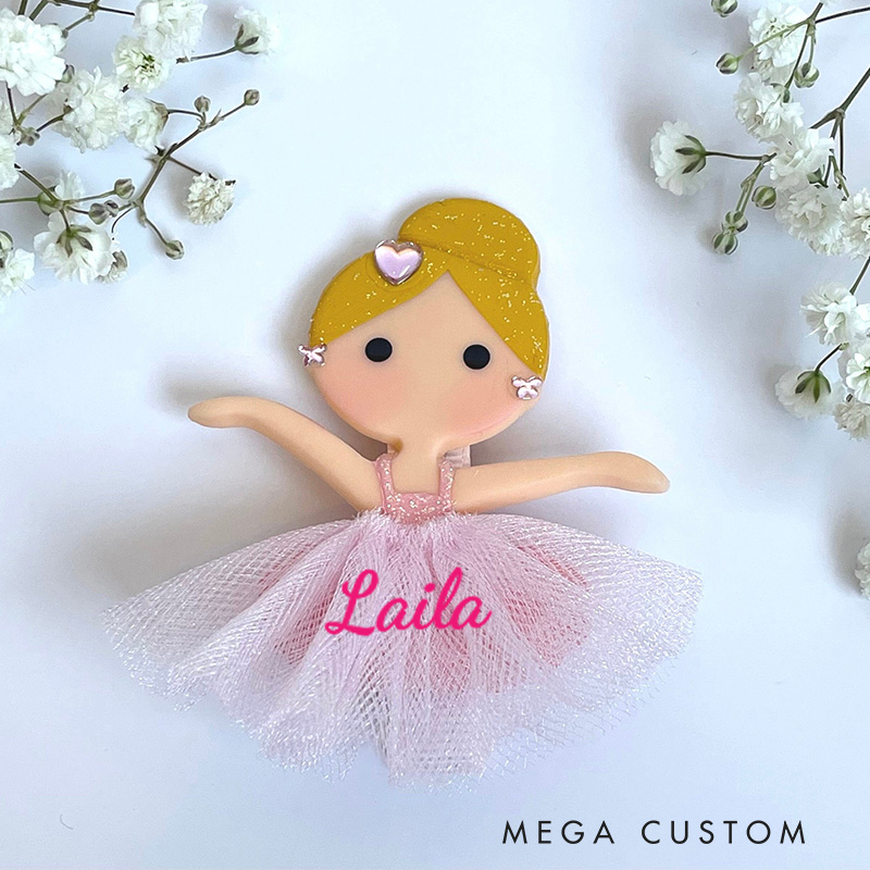 Personalized Ballerina Hair Clip Doll Ballet Clips Pink Hair Bow Gift for Ballet Dancer Kids Dance Lover