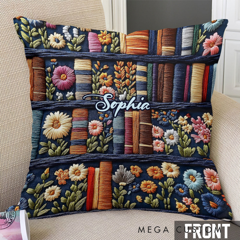Personalized Bookish Reading Lover Throw Pillow with Name Floral Bookish Pillow Cover with Names for Book Lovers Readers Bookworm Gift