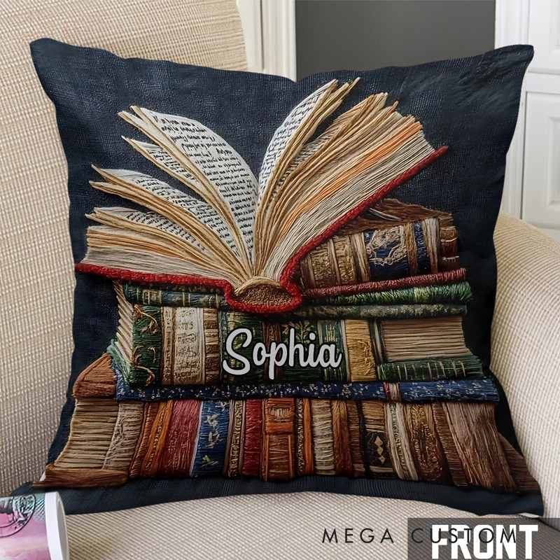Personalized Book Throw Pillow with Name Bookish Pillow Cover with Names for Book Lovers Readers Bookworm Gift