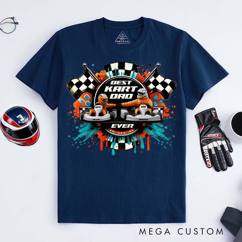 Personalized Kart Racing Dad and Kid T-Shirt Custom Names and Numbers Gift for Racing Families and Kart Lovers