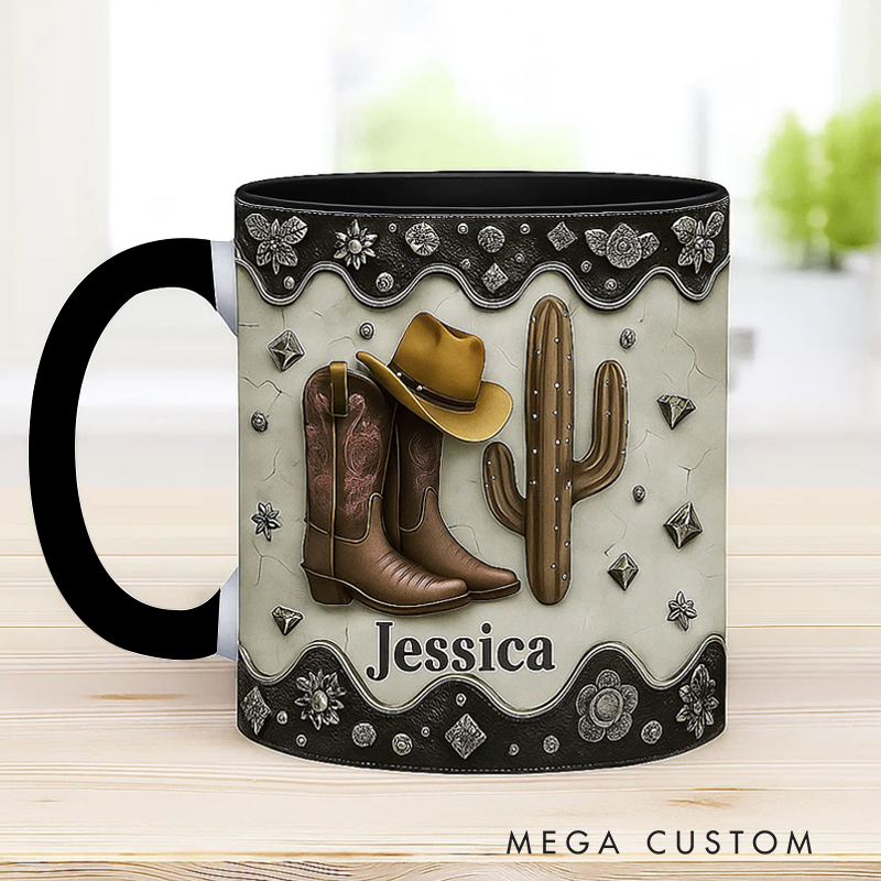 Personalized Name Cowboy Accent Mug Custom Cowboy Boots Gift for Music Lover