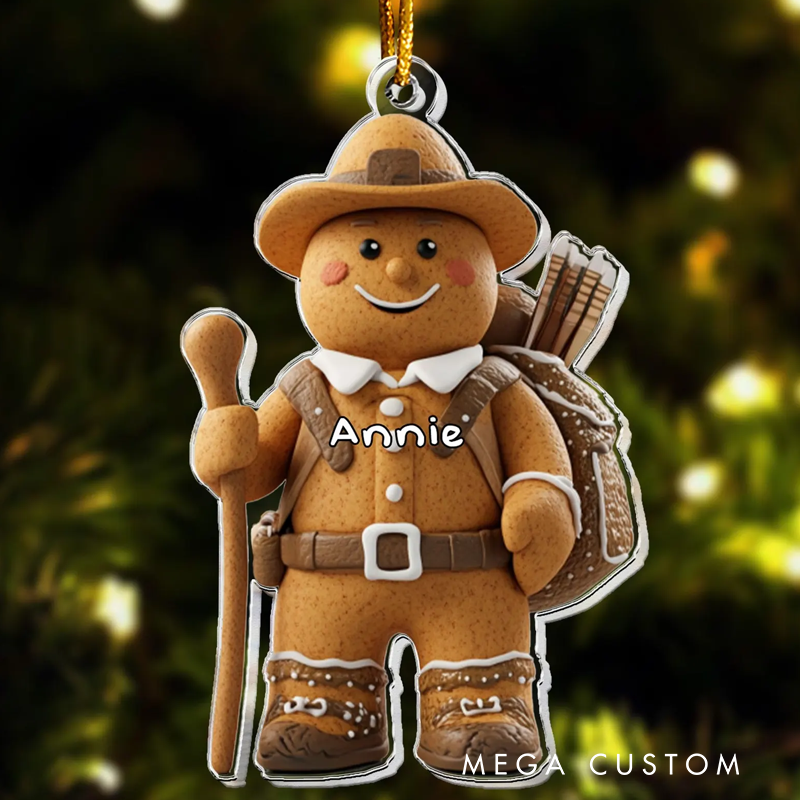 Personalized Gift for Camping Lovers Gingerbread Acrylic Ornament Custom Hiking Christmas Ornament Gift Outdoor Adventures
