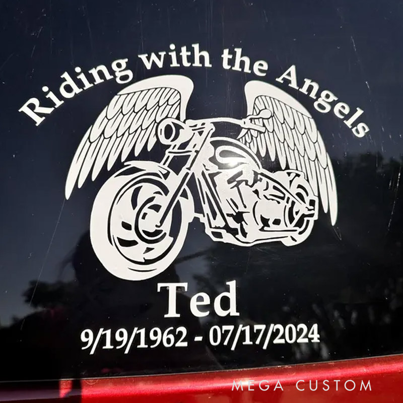 Personalized Memorial Decal Sticker for Car Window Riding with the Angels Decal Rest in Peace Decal Sympathy Gift