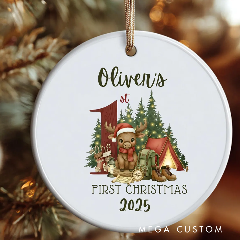 Personalized First Christmas Ornament 2025 Outdoors Kid Keepsake Custom Hiking Camping Ornament