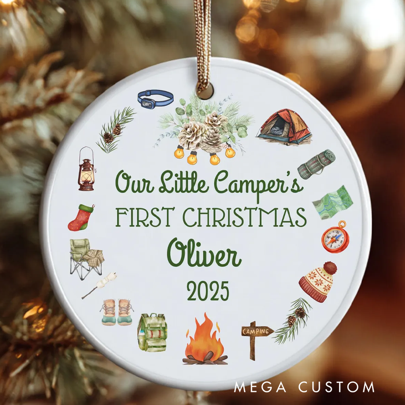 Personalized First Christmas Ornament 2025 Our Little Camper Ornament Custom Hiking Camping Ornament Holiday Gift