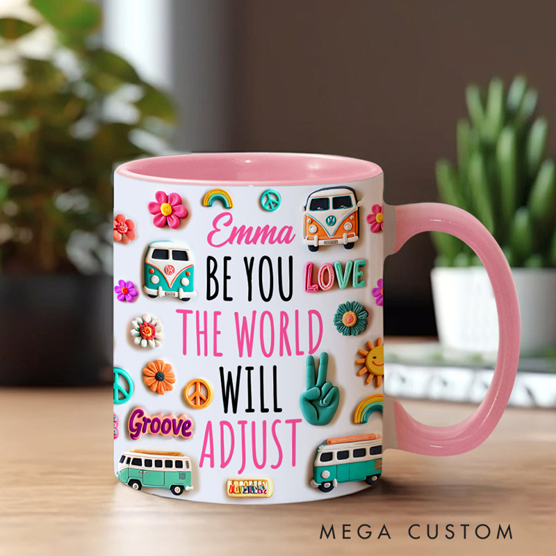 Personalized Name Hippie Accent Mug Be You the World Adjust Gift Hippie Lover Gifts Colorful Hippie Coffee Mug Bohemian Coffee Mug