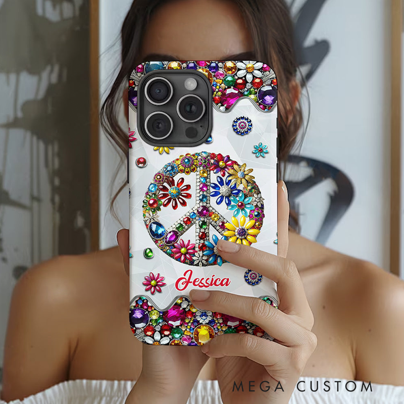 Personalized Name Hippie Accent Phone Case Hippie Lover Gifts Colorful Hippie Phone Case Bohemian Phone Case