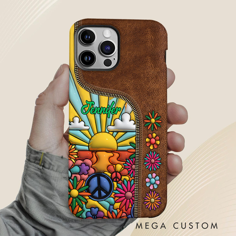 Personalized Name Hippie Accent Phone Case Hippie Lover Gifts Colorful Hippie Phone Case Bohemian Phone Case