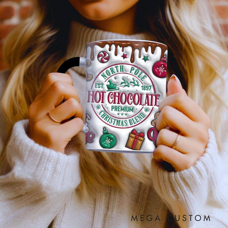 Personalized Christmas Hot Cocoa Inflated Mug Wrap 3D Puffy North Pole Christmas Vibes Mug