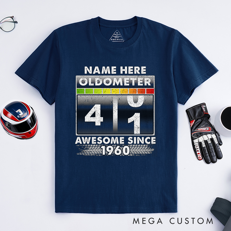 Personalized Racing Oldometer T-Shirt Custom Name and Year Funny Birthday Gift for Racers and Racing Lovers