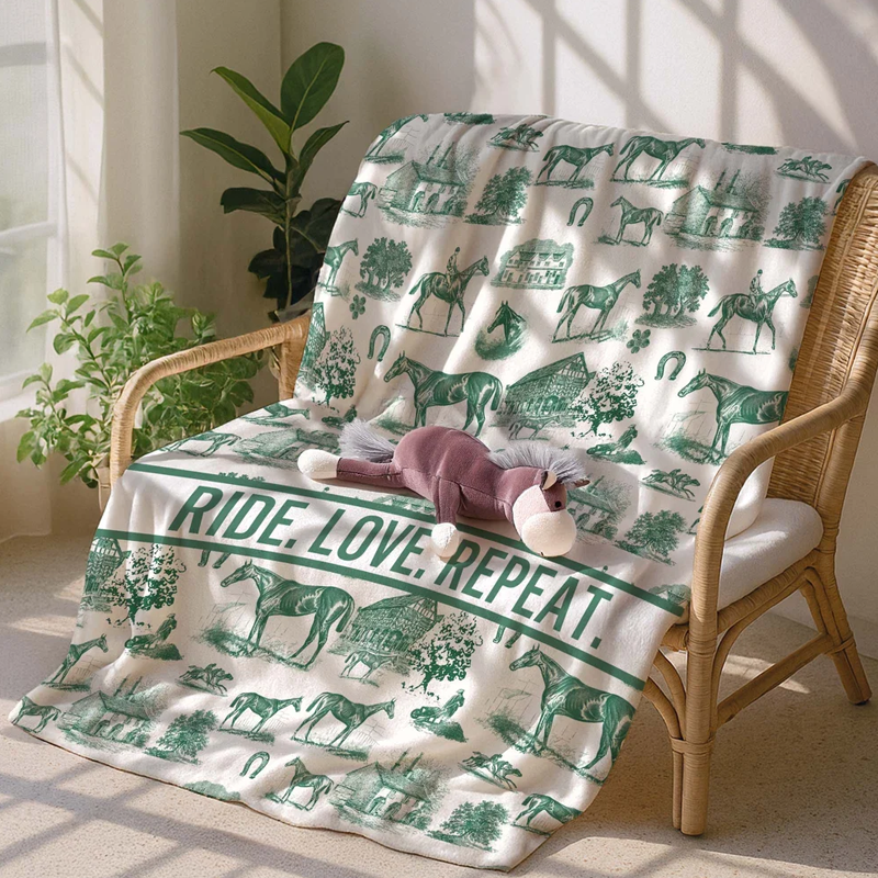 Personalized Western Horse Soft Throw Blanket with Text Home Decor Birthday Anniversary Equestrian Competition Gift for Horse Lover