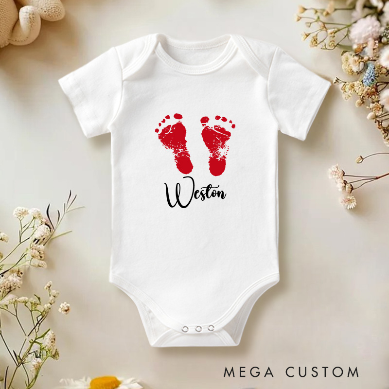 Personalized Name Baby Footprints Design for Heartfelt Gifts Baby Onesie