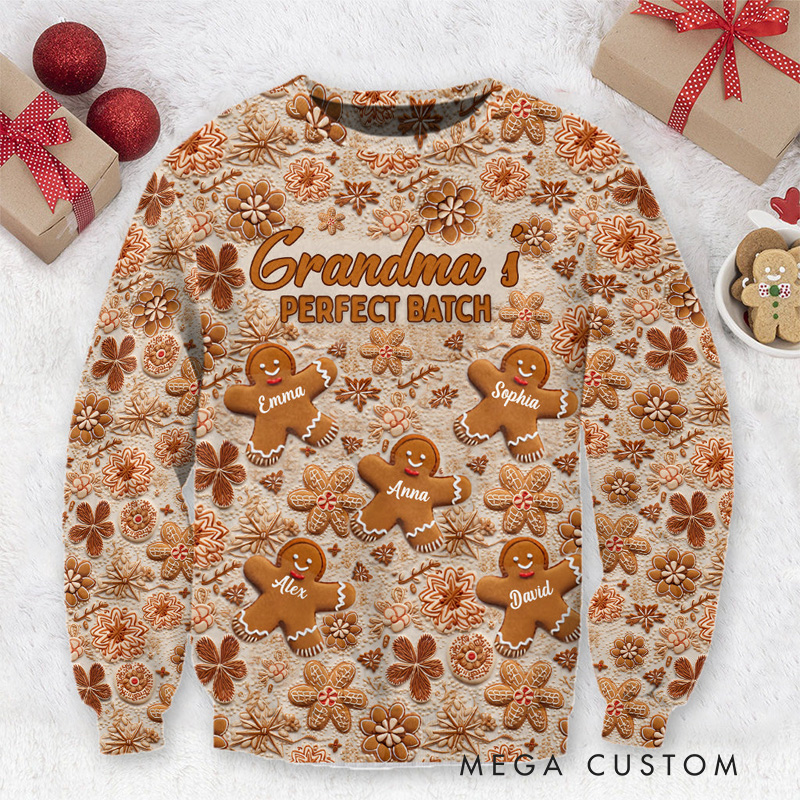 Personalized Grandma's Perfect Batch Ugly Sweater Baking Ugly Christmas Sweater for Kids Grandma Mom Adult