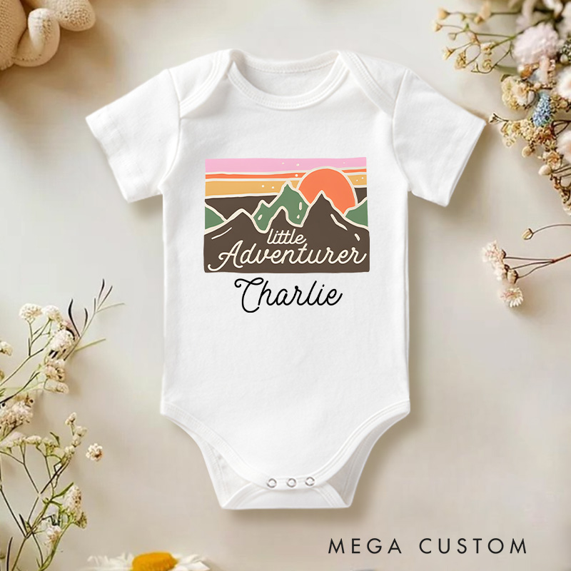 Personalized Little Adventurer Mountain Landscape Baby Onesie Gift for New Baby