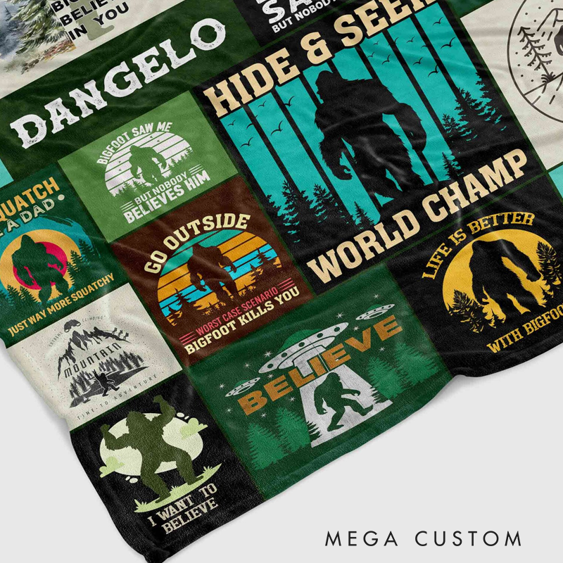 Personalized Name Blanket Bigfoot Sasquatch Blanket Camping Quilt Bigfoot Lover Blanket Bigfoot Gift for Outdoor Adventure