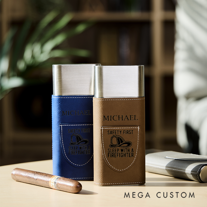 Personalized Cigars Accessories for Men Leather Cigar Holder with Cutter Cigar Travel Case Gift for Dad Luxury Gifts for Husband