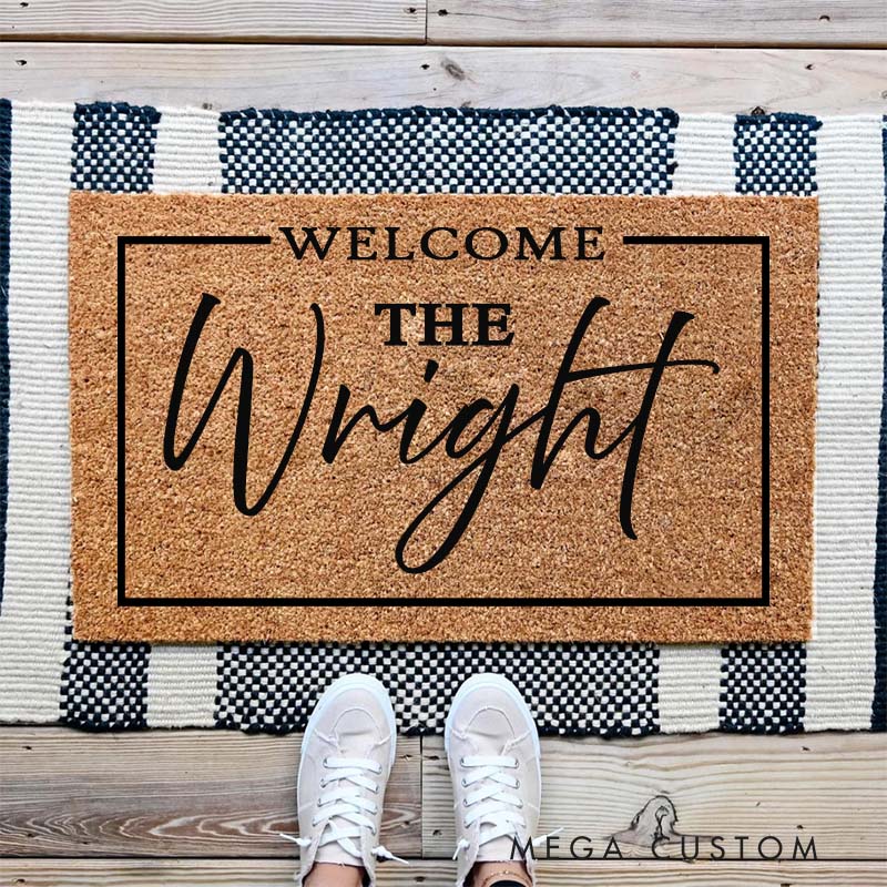 Personalized Flocked Coir Doormat Custom Welcome Mat for Engagements Weddings Client Gifts Double Door Outdoor Rug