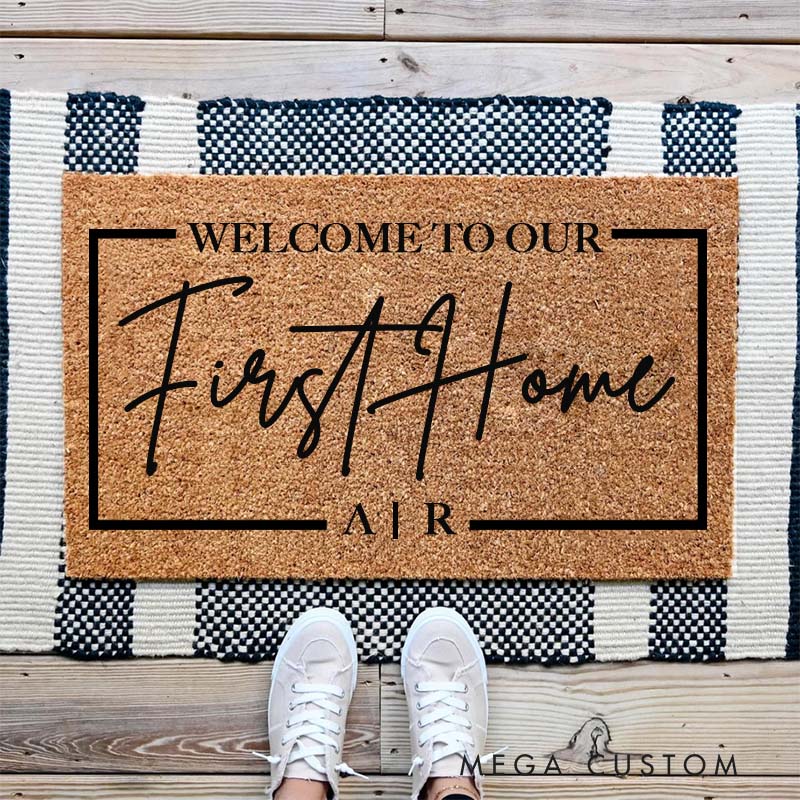 Personalized Welcome Mat Our First Home Flocked Coir Door Mat Housewarming Wedding Gift