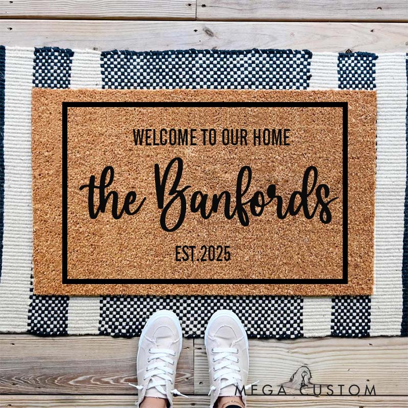 Personalized Coir Doormat Flocked Welcome Mat for Engagement Wedding Client Gifts Outdoor Rug for Double Doors