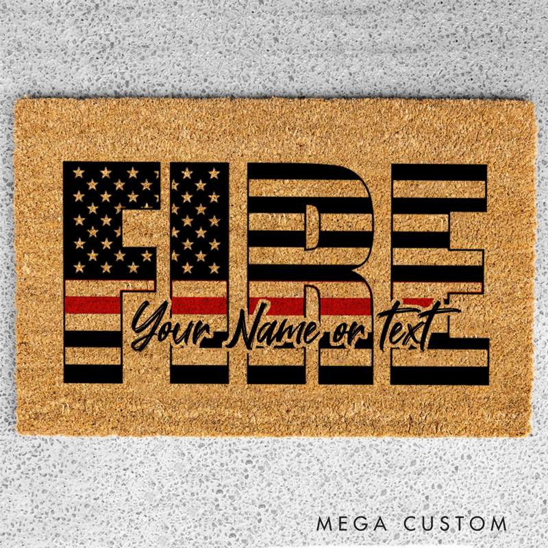 Personalized Firefighter Themed Doormat Bold FIRE Design Gift for Firefighter Homes