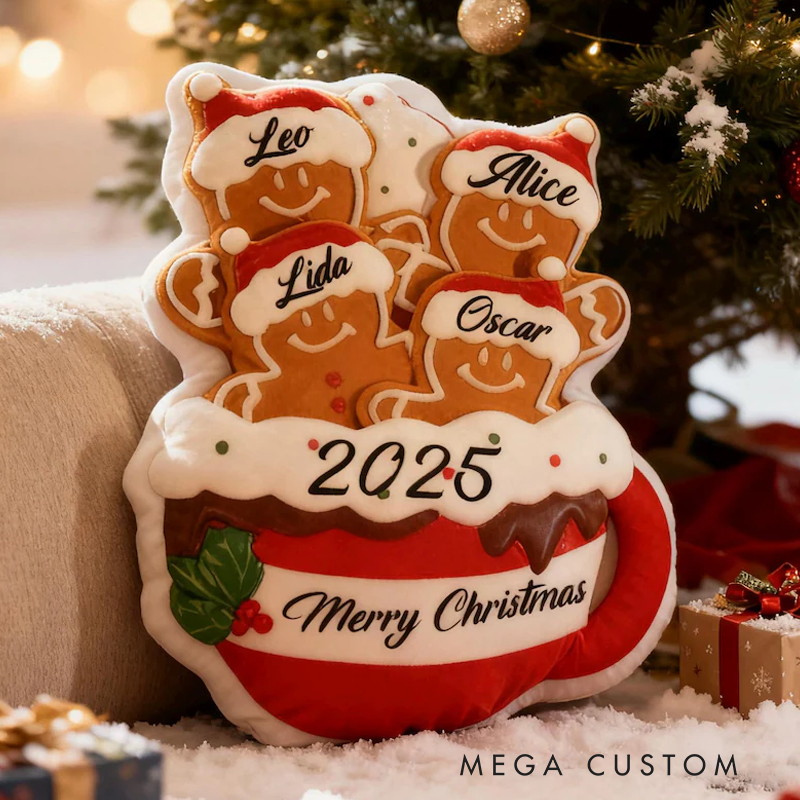 Personalized Gingerbread Family Pillow Custom Name Xmas Cushion Holiday Decor Gift Gingerbread Mug Pillow Merry Christmas 2025