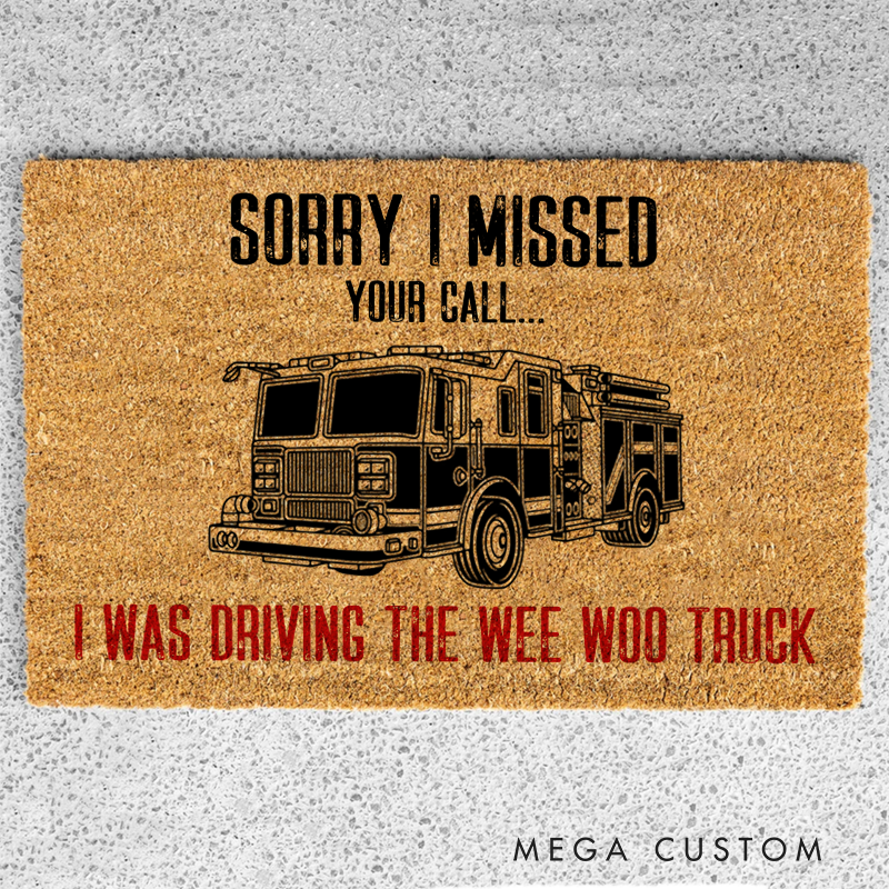 Personalized Firefighter Themed Doormat with Fire Truck Design Perfect Gift for Firefighters