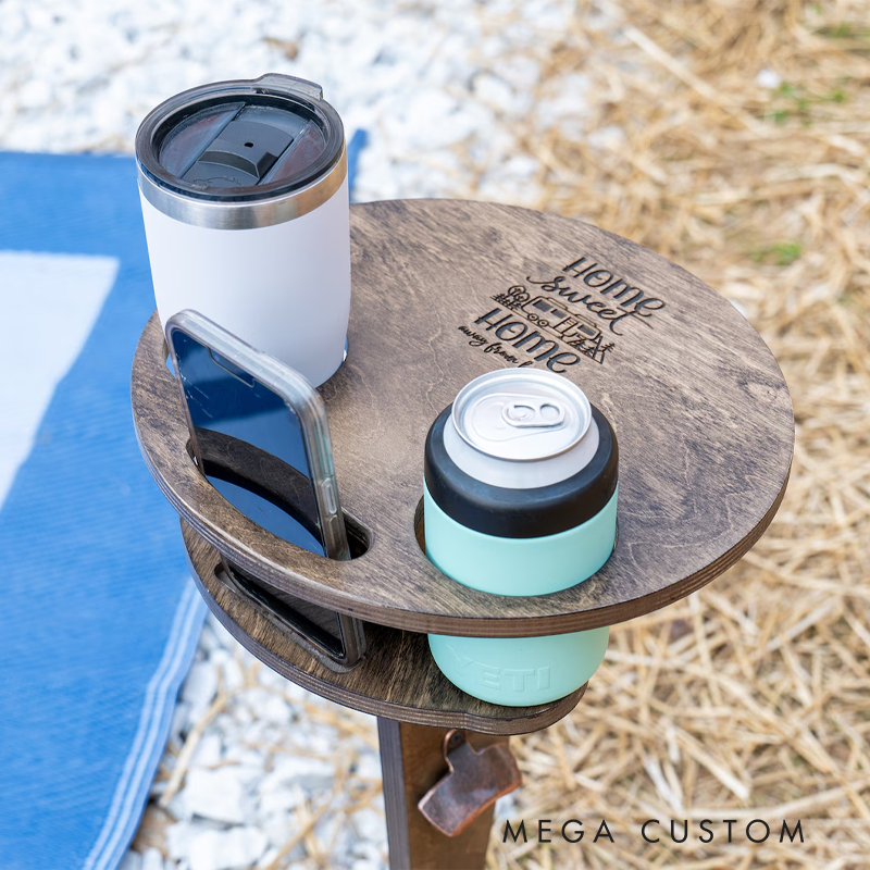 Personalized Portable Beer Table Rv Accessories Outdoor Camping Gift for Men Happy Camper Glamping