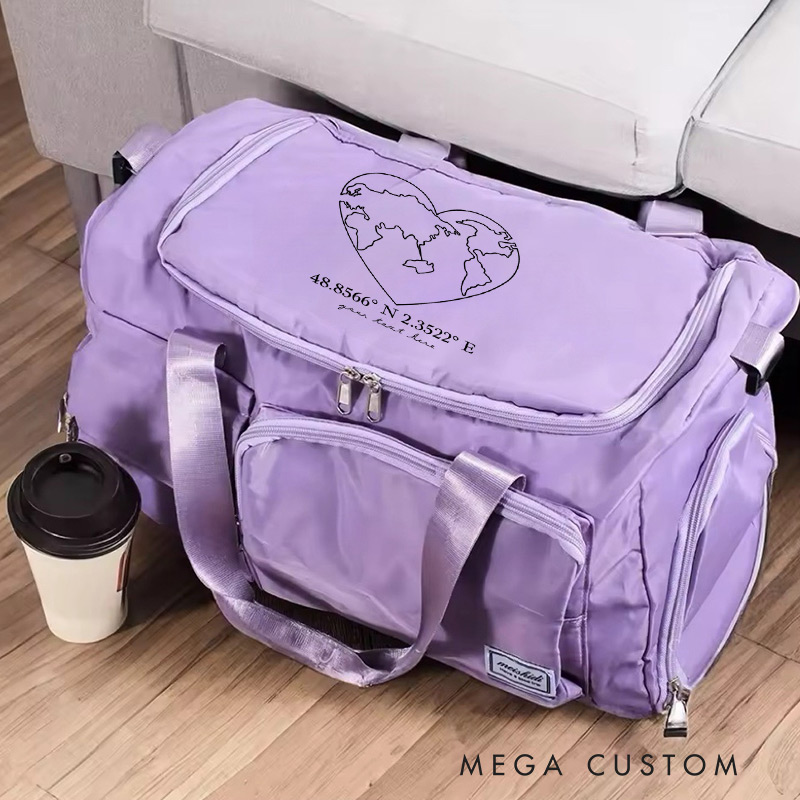 Personalized Coordinates and Message Travel Bag Gift for Travel Enthusiasts 
