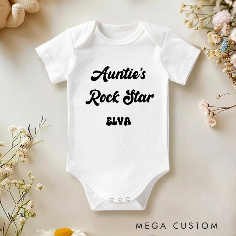 Personalized Aunties Rock Star Fun and Bold Family Inspired Design Baby Onesie
