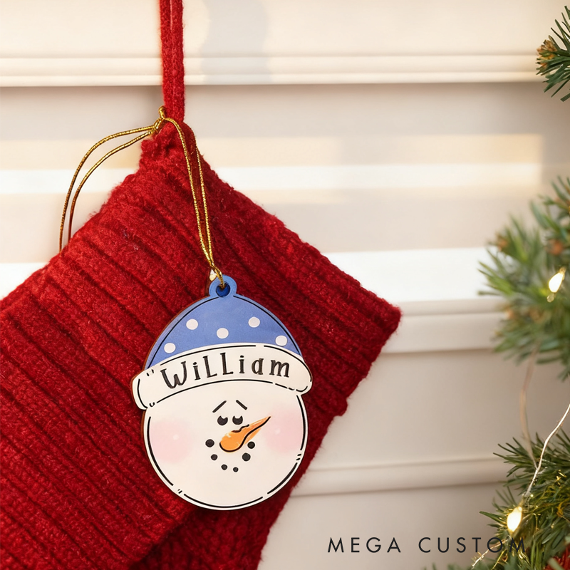 Personalized Hand Painted Pom Pom Hat Wooden Snowman Christmas Ornament with Name Cute Christmas Tree Decor Festival Gift for Family Kids