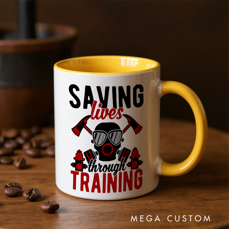 Personalized Firefighter Themed Mug with Custom Text Option and Life Saving Training Quote Ideal Gift for Firefighters and Instructors