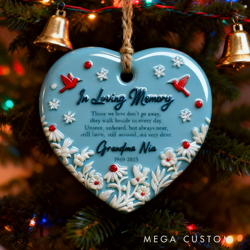 Personalized Ceramic Ornament In Loving Memory 3D-like effect Red Cardinal Memorial Ornament Gift for Family and Memorial Keepsake 